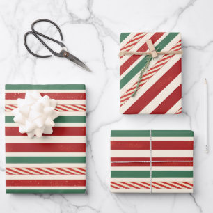 Retro-Schätze Weihnachtsstreifen Geschenkpapier Set