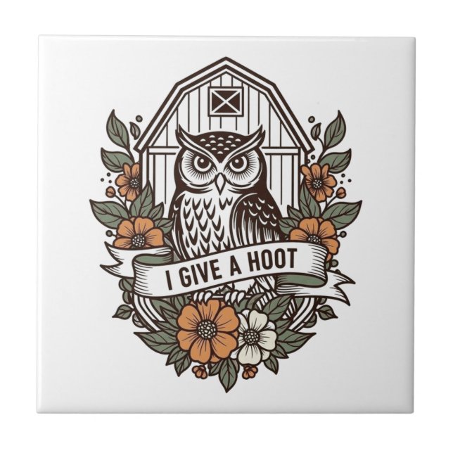 Retro-Scheune Uhu 'I gib a hoot' Design Fliese (Vorderseite)