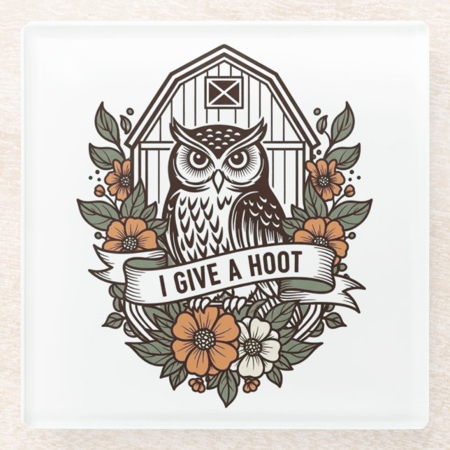 Retro-Scheune Uhu 'I gib a hoot' Design Glasuntersetzer (Vorderseite)