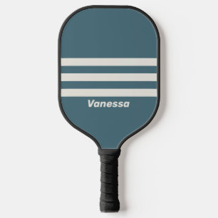 Retro Schiefergrau Dreifachstreifen mit Namen Pickleball Schläger