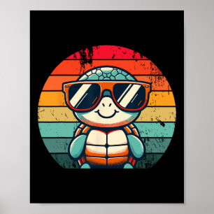 Retro-Schildkröte bei Sungles-BBQ-Poolparty Lustig Poster