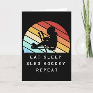 Retro-Schlittenhockeyspieler-Silhouette Eat Sleep Karte