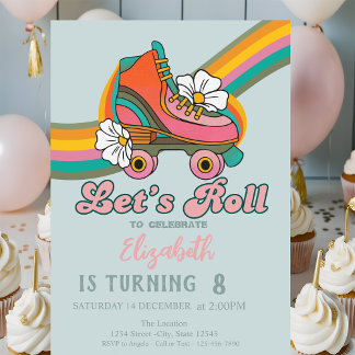 Retro-Schlittschuhe Mintgrün Geburtstag Einladung