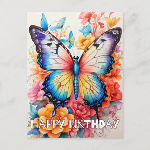 Retro-Schmetterling- und Blumenillustrations-Colla Postkarte