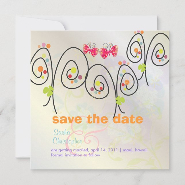 Retro-Schmetterlinge + Spring Bouquet/ Save the Da Save The Date (Vorderseite)