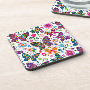 Retro-Schmetterlinge und Blume farbenfrohe Muster Untersetzer