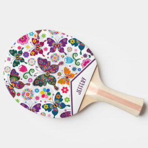 Retro-Schmetterlinge und Blume Tischtennis Schläger