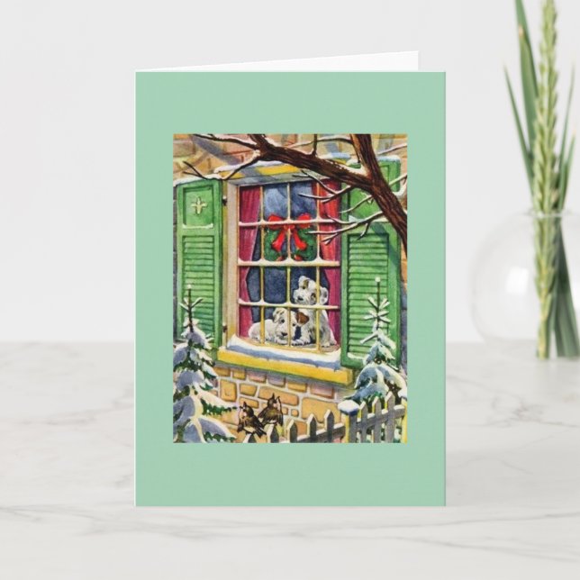 Retro Schnauzer Welpe Weihnachtskarte Karte (Vorderseite)