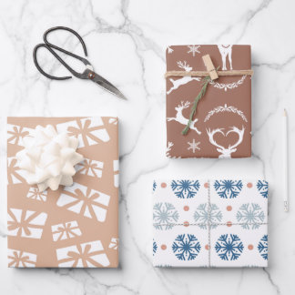 Retro-Schneeflocken, Geschenke und Rentiermuster Geschenkpapier Set