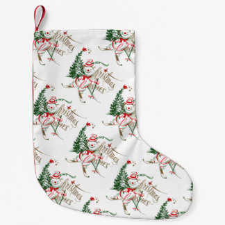 Retro Schneemann auf Skis Kleiner Weihnachtsstrumpf