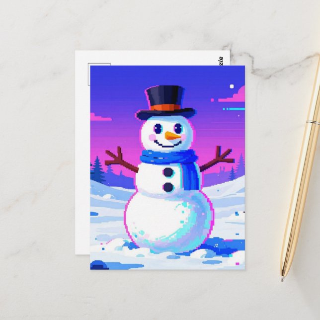 Retro-Schneemann-Glitch Postkarte (Vorderseite/Rückseite Beispiel)