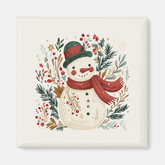 Retro-Schneemann mit grüner Mütze und rotem Schal Magnet