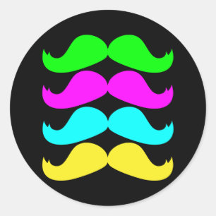 Retro Schnurrbärte RGB Fluo Runder Aufkleber