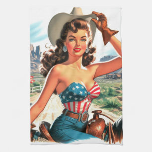 Retro schöne Cowgirl-Pin-Up Geschirrtuch