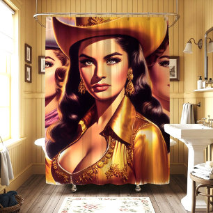 Retro schöne Cowgirls Duschvorhang