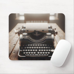 Retro-Schreibmaschine auf Holztisch Mousepad