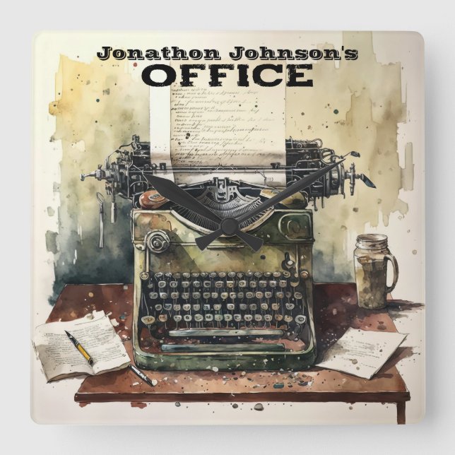 Retro-Schreibmaschinenuhr Quadratische Wanduhr (Vorderseite)