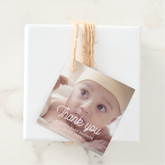 Retro Schriftart Babydusche Danke Geschenkanhänger (Beispiel)