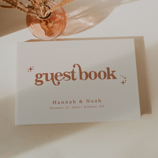 Retro Schriftart Groovy Terracotta Wedding Guest B Gästebuch (Von Creator hochgeladen)