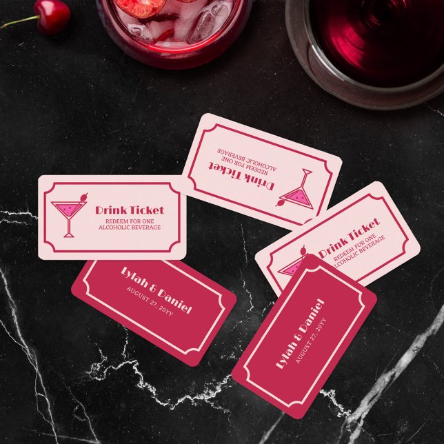 Retro-Schriftart-Hochzeitsgetränk-Ticket Pinker Co Rabattkarte (Von Creator hochgeladen)