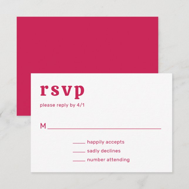 Retro Schriftart Hot Pink Moderne Hochzeit RSVP Karte (Vorne/Hinten)