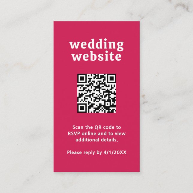 Retro Schriftart Hot Pink QR Code Moderne Hochzeit Begleitkarte (Vorderseite)