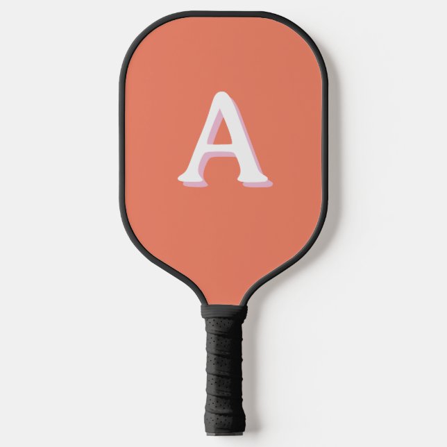 Retro-Schriftart Monogramm Pfirsich rosa Pickleball Schläger (Vorderseite)