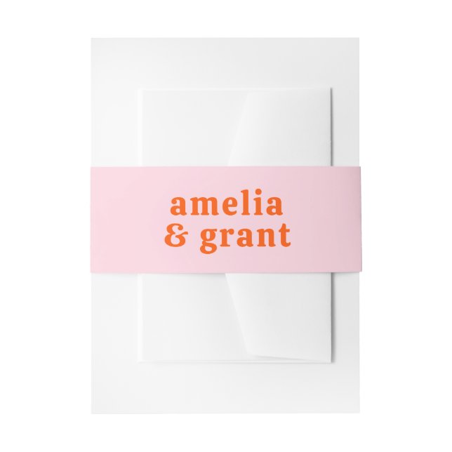Retro Schriftart Orange und Pink Moderne Hochzeit Einladungsbanderole (Vorderseite Beispiel)