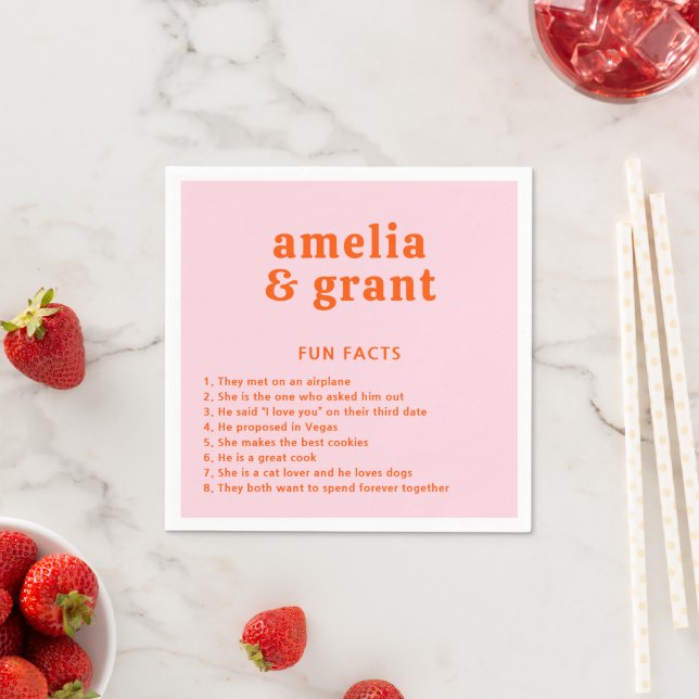 Retro Schriftart Orange und Pink Moderne Hochzeit Serviette (Beispiel)