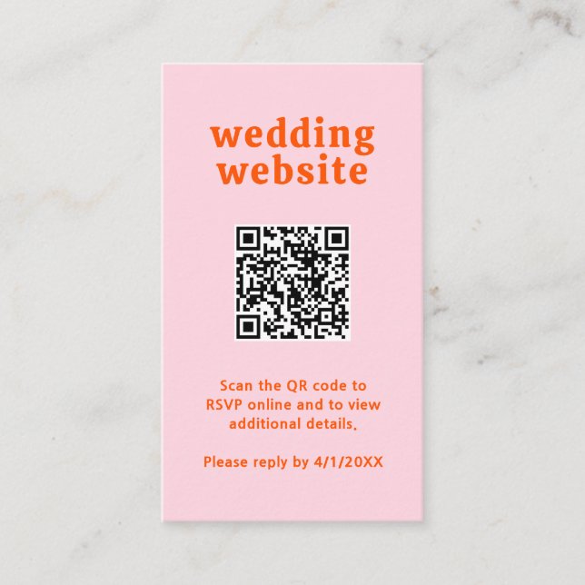 Retro Schriftart Orange und Pink QR Code Moderne H Begleitkarte (Vorderseite)
