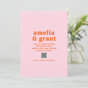 Retro Schriftart Orange und Pink QR Code Moderne H Einladung