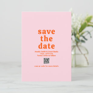 Retro Schriftart Orange und Pink QR Code Moderne H Save The Date
