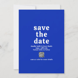 Retro Schriftart Royal Blue QR Code Moderne Hochze Save The Date