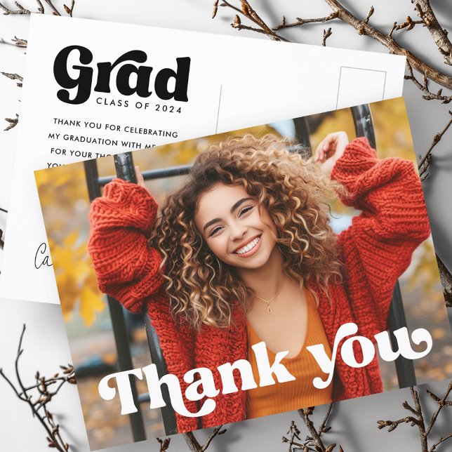 Retro Schriftart Vollstudium Foto Abschluss Postkarte (Retro font full photo graduate graduation postcard)