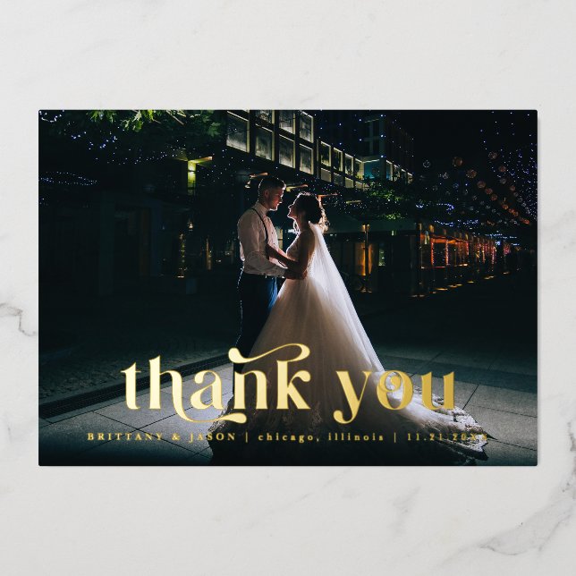Retro Schriftart Wedding Vielen Dank Folieneinladung (Vorderseite)