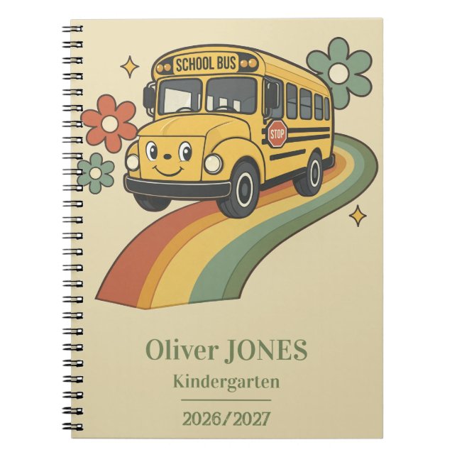 Retro-Schulbus-Regenbogen-Kindergarten Notizblock (Vorderseite)