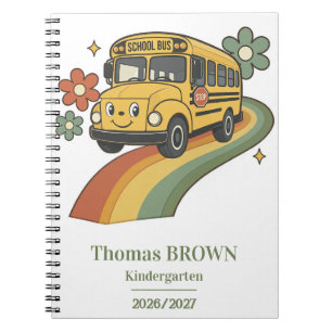 Retro-Schulbus-Regenbogen-Kindergarten Notizblock