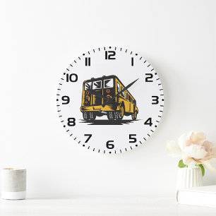 Retro-Schulbus Vintag gelb Große Wanduhr