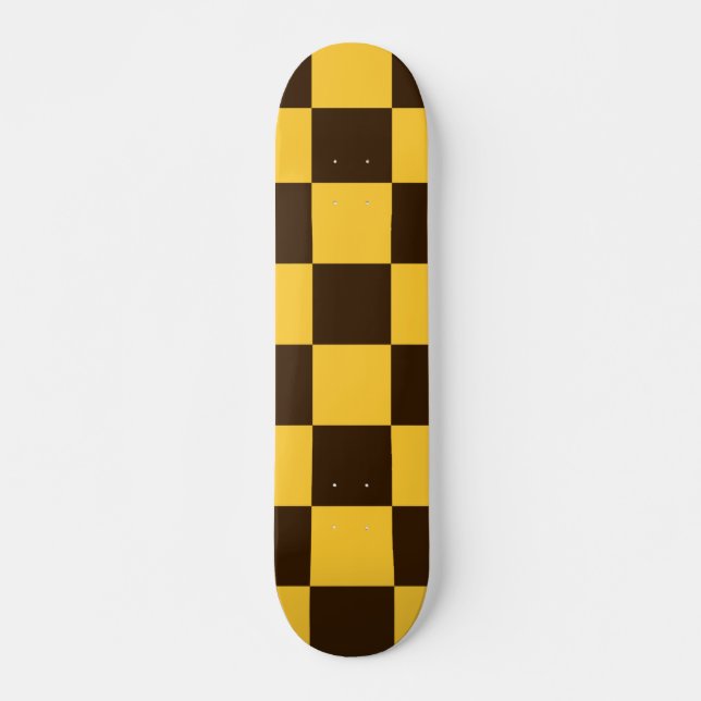 Retro Schwarz-Gelb-Schachbrettmuster Skateboard (Vorne)