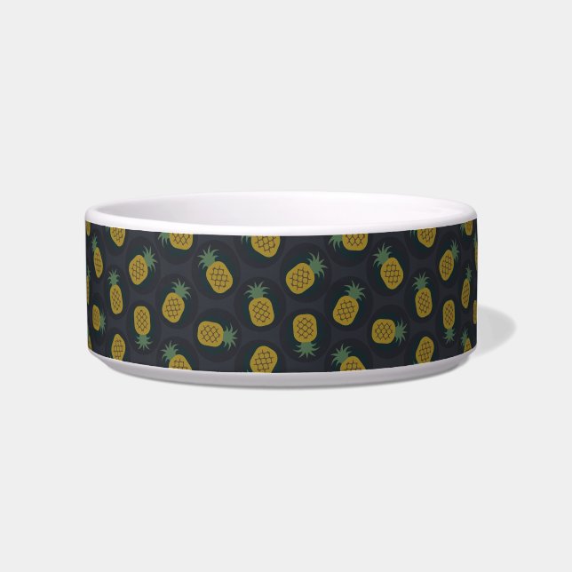 Retro Schwarz Gold Ananasmuster Monogramm Napf (Rechts)
