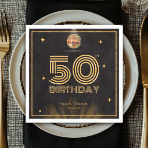 Retro Schwarz Gold Disco-Kugel-Party 50. Geburtsta Serviette
