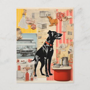 Retro Schwarz Hund Collage Postkarte