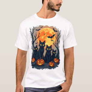Retro Schwarz Katzen Halloween Kürbis Kostüm für F T-Shirt
