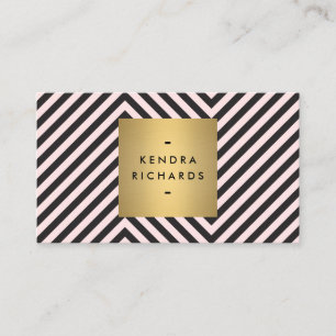 Retro Schwarz-Pink-Muster Gold-Logo Visitenkarte