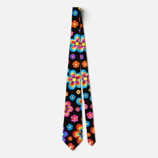 Retro Schwarz Regenbogen Blumen Muster Schlips Krawatte