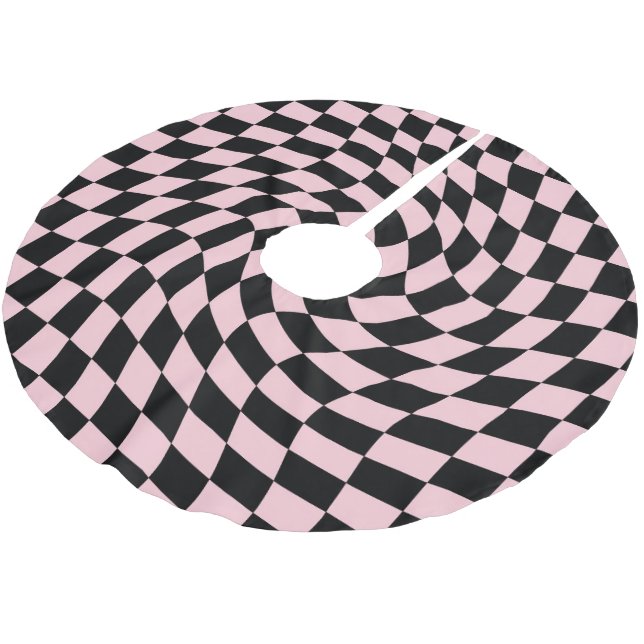 Retro Schwarz Rosa Warpgedeckte Karos Schachtel Do Polyester Weihnachtsbaumdecke (Schrägansicht)