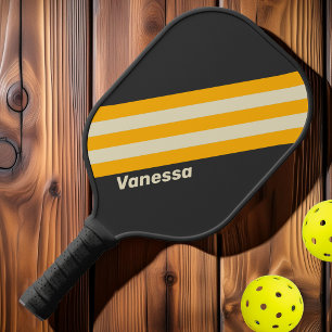 Retro Schwarz Sonnenstreifen mit Namen Pickleball Schläger