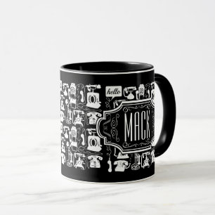 Retro Schwarz Telefonmuster Tasse