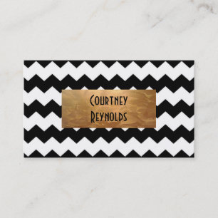 Retro Schwarz-Weiß-Chevron-Muster Kupfer Visitenkarte