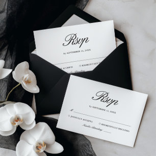 Retro Schwarz-Weiß Elegante Hochzeit RSVP Karte